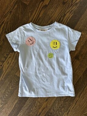 MOLO Girls Emoji Sequin Cotton Tee T-Shirt 10Y